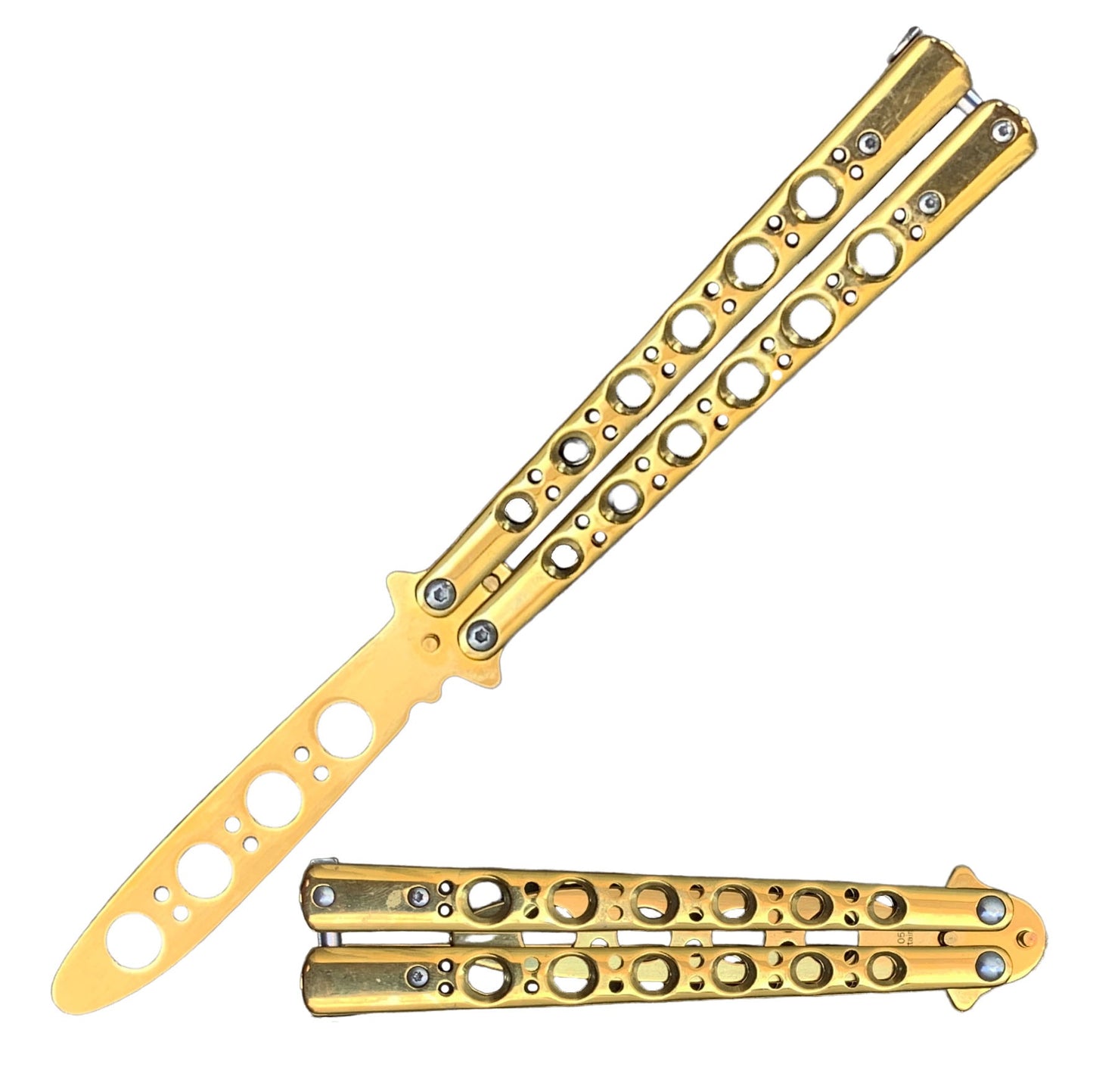 Gold Skeleton Stainless Steel Butterfly Trainer Knife